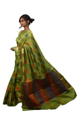 Green Traditional Designer Wedding Hand Weaven Pure Benarasi Zari Work Saree Sari With Blouse BH16B