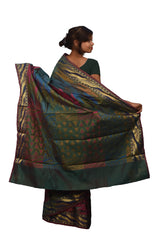 Multicolour Traditional Designer Wedding Hand Weaven Pure Benarasi Zari Work Saree Sari With Blouse BH6B