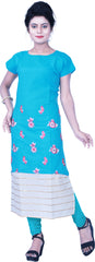 SMSAREE Blue Designer Casual Partywear Pure Cotton Thread & Gota Hand Embroidery Work Stylish Women Kurti Kurta With Free Matching Leggings D515