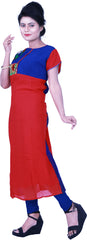 SMSAREE Red & Blue Designer Casual Partywear Georgette Viscos Thread Hand Embroidery Work Stylish Women Kurti Kurta With Free Matching Leggings GK961