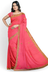 Pink Designer Wedding Partywear Pure Georgette Stone Thread Cutdana Hand Embroidery Work Bridal Saree Sari With Blouse Piece H236