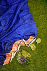 Blue Designer Wedding Partywear Silk Zari Sequence Stone Beads Hand Embroidery Work Bridal Saree Sari With Blouse Piece H253