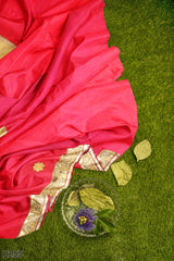 Pink Golden Designer Wedding Partywear Chiffon Zari Mirror Stone Beads Hand Embroidery Work Bridal Saree Sari With Blouse Piece H255