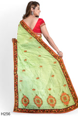 Green Designer Wedding Partywear Satin Zari Sequence Stone Beads Hand Embroidery Work Bridal Saree Sari With Blouse Piece H256