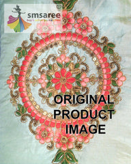 Green Designer Wedding Partywear Satin Zari Sequence Stone Beads Hand Embroidery Work Bridal Saree Sari With Blouse Piece H256