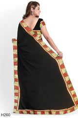 Black Designer Wedding Partywear Pure Georgette Stone Thread Zari Hand Embroidery Work Bridal Saree Sari With Blouse Piece H260