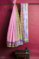 Beige Pink Designer Wedding Partywear Pure Georgette Sequence Zari Hand Embroidery Work Bridal Saree Sari With Blouse Piece H267