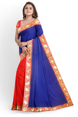 Blue Red Designer Wedding Partywear Pure Crepe Sequence Zari Pearl Stone Hand Embroidery Work Bridal Saree Sari With Blouse Piece H268