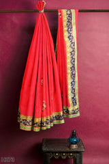 Red Designer Wedding Partywear Pure Georgette Thread Zari Beads Hand Embroidery Work Bridal Saree Sari With Blouse Piece H273