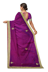 Purple Designer Wedding Partywear Silk Stone Beads Hand Embroidery Work Bridal Saree Sari With Blouse Piece H300