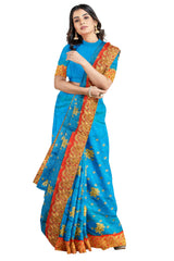 Blue Designer Wedding Partywear Silk Zari Stone Hand Embroidery Work Bridal Saree Sari With Blouse Piece H311