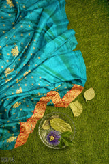 Blue Designer Wedding Partywear Silk Zari Stone Hand Embroidery Work Bridal Saree Sari With Blouse Piece H314