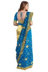 Blue Designer Wedding Partywear Silk Zari Stone Hand Embroidery Work Bridal Saree Sari With Blouse Piece H317