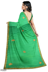 Green Designer Wedding Partywear Georgette Thread Stone Beads Hand Embroidery Work Bridal Saree Sari With Blouse Piece H320