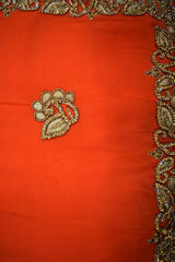 Orange Designer Wedding Partywear Georgette Thread Stone Beads Hand Embroidery Work Bridal Saree Sari With Blouse Piece H321