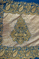 Blue Designer Wedding Partywear Georgette Zari Stone Hand Embroidery Work Bridal Saree Sari With Blouse Piece H325