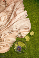 Cream Designer Wedding Partywear Dola Silk Stone Beads Thread Sequence Hand Embroidery Work Bridal Saree Sari With Blouse Piece H331