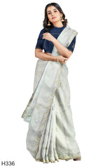 Light Blue Designer Wedding Partywear Pure Dola Silk Cutdana Thread Zari Hand Embroidery Work Bridal Saree Sari With Blouse Piece H336