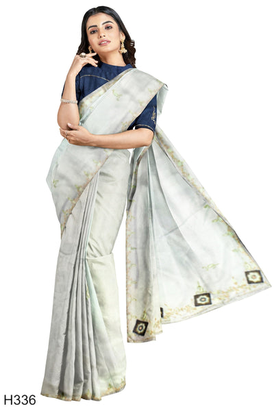 Light Blue Designer Wedding Partywear Pure Dola Silk Cutdana Thread Zari Hand Embroidery Work Bridal Saree Sari With Blouse Piece H336