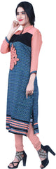 SMSAREE Peach Black & Blue Designer Casual Partywear Cotton (Chanderi) & Georgette Viscos Thread Hand Embroidery Work Stylish Women Kurti Kurta With Free Matching Leggings K841