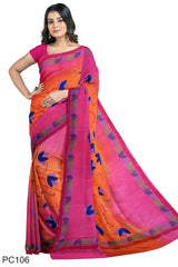 Multicolour Designer Wedding Partywear Pure Crepe Printed Hand Embroidery Work Bridal Saree Sari With Blouse Piece PC106