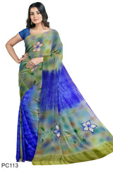 Multicolour Designer Wedding Partywear Pure Crepe Printed Hand Embroidery Work Bridal Saree Sari With Blouse Piece PC113