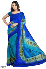 Multicolour Designer Wedding Partywear Pure Crepe Printed Hand Embroidery Work Bridal Saree Sari With Blouse Piece PC85