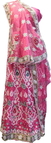 SMSAREE Pink Designer Wedding Partywear Net Cutdana Zari Beads & Stone Hand Embroidery Work Bridal Lahenga Dupatta Ghaghra Choli Bari Ki Til With Blouse Piece F119