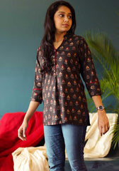 Blue Cotton Blend Casual Stylish Embroidery Women Top Tunic