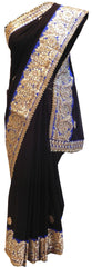 Bollywood Style Black Gota Saree With Blue Border