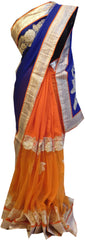 Blue Orange Designer Saree