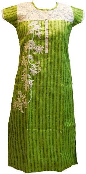 Green Designer Raw Silk Kurti