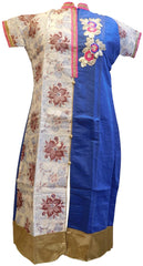 Blue White Designer Cotton (Chanderi) Hand Embroidery Bullion, Stone, Pearl Work Kurti