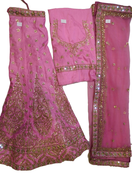 Baby Pink Designer Bridal Hand Embroidery Gota Work Pure Raw Silk Lahenga With Net Dupatta & Pure Raw Silk Blouse