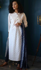 Blue & White Cotton Blend Casual Stylish Women Kurti Kurta