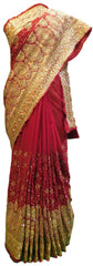 Merron Bridal Jhalak Gerogette (Synthetic) Hand Embroidery Stone Border Sari Saree