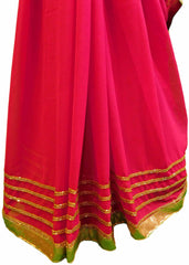 Pink Designer Georgette Sari Zari, Cutdana Thread Embroidery Work Saree