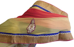 Cream & Red Designer Georgette (Viscos) & Net Hand Embroidery Work Half Half Saree Sari
