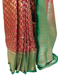 Red & Green Traditional Designer Bridal Hand Weaven Pure Benarasi Zari Work Saree Sari With Blouse
