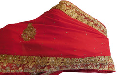 Red Designer Georgette Hand Embroidery Cutdana Thread Zari Stone Work Saree Sari