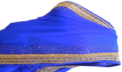 Blue Designer Georgette Hand Embroidery Cutdana Beads Stone Work Saree Sari
