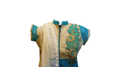 Turquoise Designer Cotton (Supernet) Kurti With Dupatta