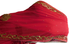 Red Designer Georgette Hand Embroidery Cutdana Thread Stone Work Saree Sari
