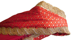 Red & Cream Designer Brasso & Georgette Hand Embroidery Stone Work Border Sari Saree