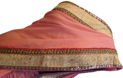 Pink Designer Georgette (Viscos) Hand Embroidery Zari Sequence Thread Work Saree Sari