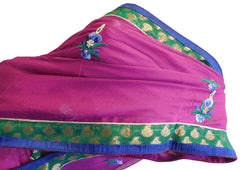 Wine Designer Georgette (Viscos) Hand Embroidery Zari Pearl Stone Thread Bullion Work Saree Sari