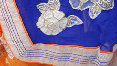 Blue Orange Designer Saree