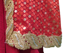 Red & Cream Designer Brasso & Georgette Hand Embroidery Stone Work Border Sari Saree