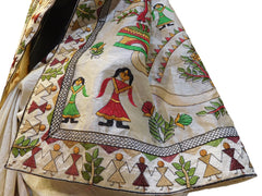 Cream Designer Silk Hand Embroidery Thread Zari Work Saree Sari