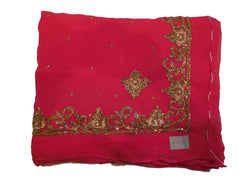 Pink Designer Georgette (Viscos) Hand Embroidery Stone Zari Thread Pearl Work Sari Saree